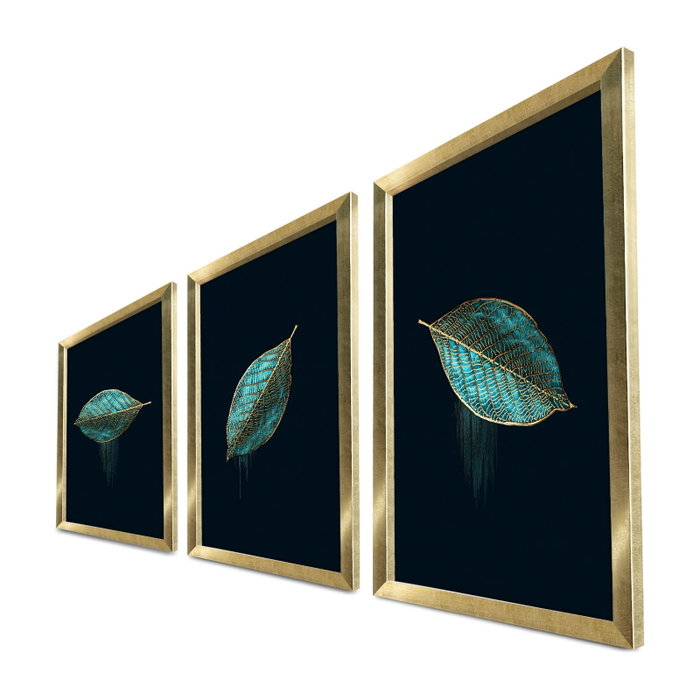 Wallity Cuadro Decorativo Enmarcado MDF de 3 Piezas Azul y Oro Wallity Cuadro Decorativo Enmarcado MDF de 3 Piezas Azul y Oro